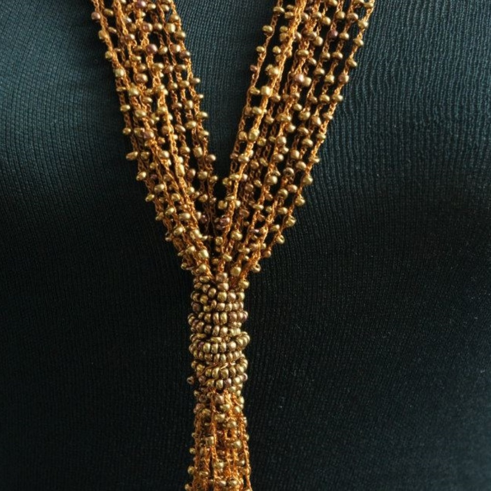 NWT Brown Beaded Multi Strand Tassle Necklace